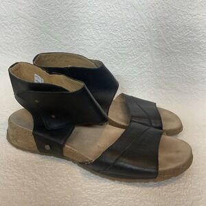 Haflinger Women's 11 Black Leather Boho Minimalist Cork Sandals Ankle Cuff EU-42